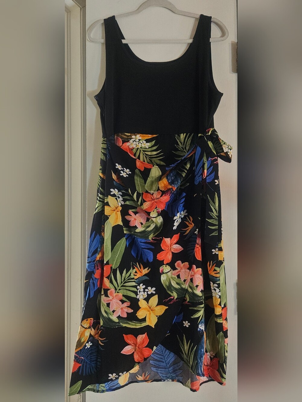 Cupshe Black Asymmetrical Tropical Floral Wrap Dress